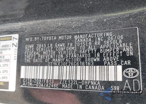 2006 Toyota Matrix Xr z USA, uszkodzony, nr VIN 2T1KR30E26C616163